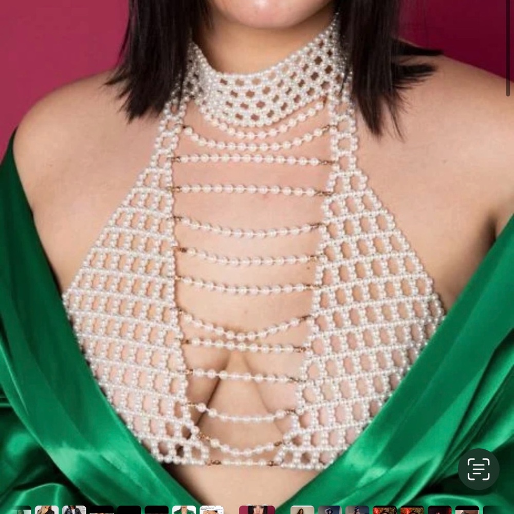 AKIRA Pearl Embellished Halter Top